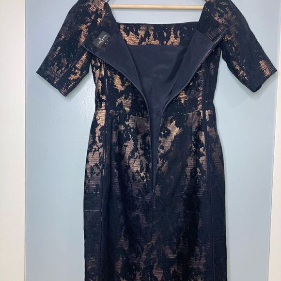 J. Mendel, Navy & Rose Gold Metal Chenille Jacquard Off Shoulder Dress Women’s 8 - Picture 4 of 15